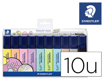 10 marcadores fluorescentes Staedtler Textsurfer 364 colores pastel surtidos